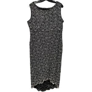 Blu Sage Dress Size 16 Black Silver Cocktail Sequins Metallic Threads Hi‎ Lo Hem
